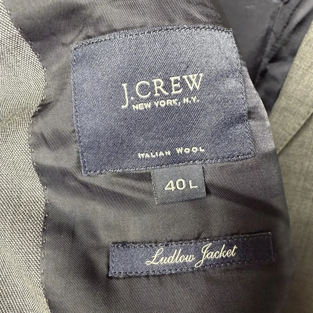 J Crew Ludlow Jacket Suit Mens 40L Grey Tollegno 1900 Italian Wool Blazer 11707
